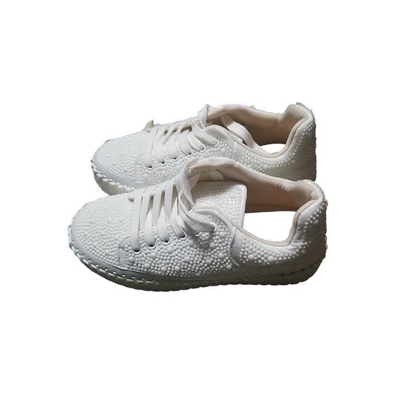 AZALEA WANG Cardin Platform Sneakers Women's Size 8M White Lace Up Embellished - Picture 2 of 7